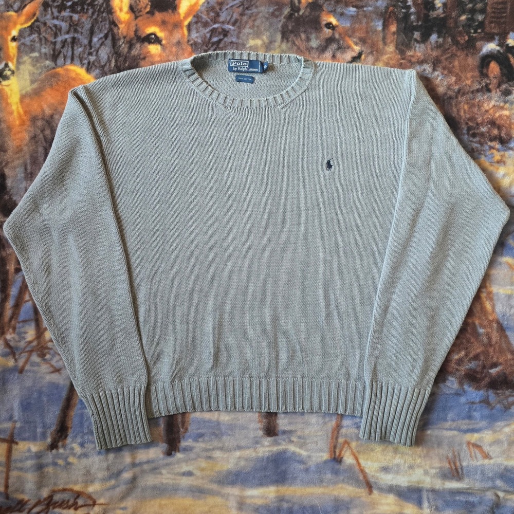 Vintage Polo Ralph Lauren Heather Grey Muted Minimalist Knit Heavy Sweater sz XL